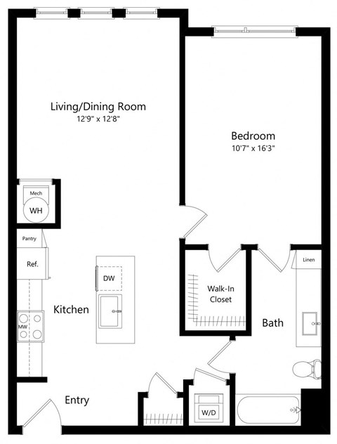 One Bedroom Floor Plan with 815 Sq. Ft. at Lyra Luxury Apartments in Sarasota FL
